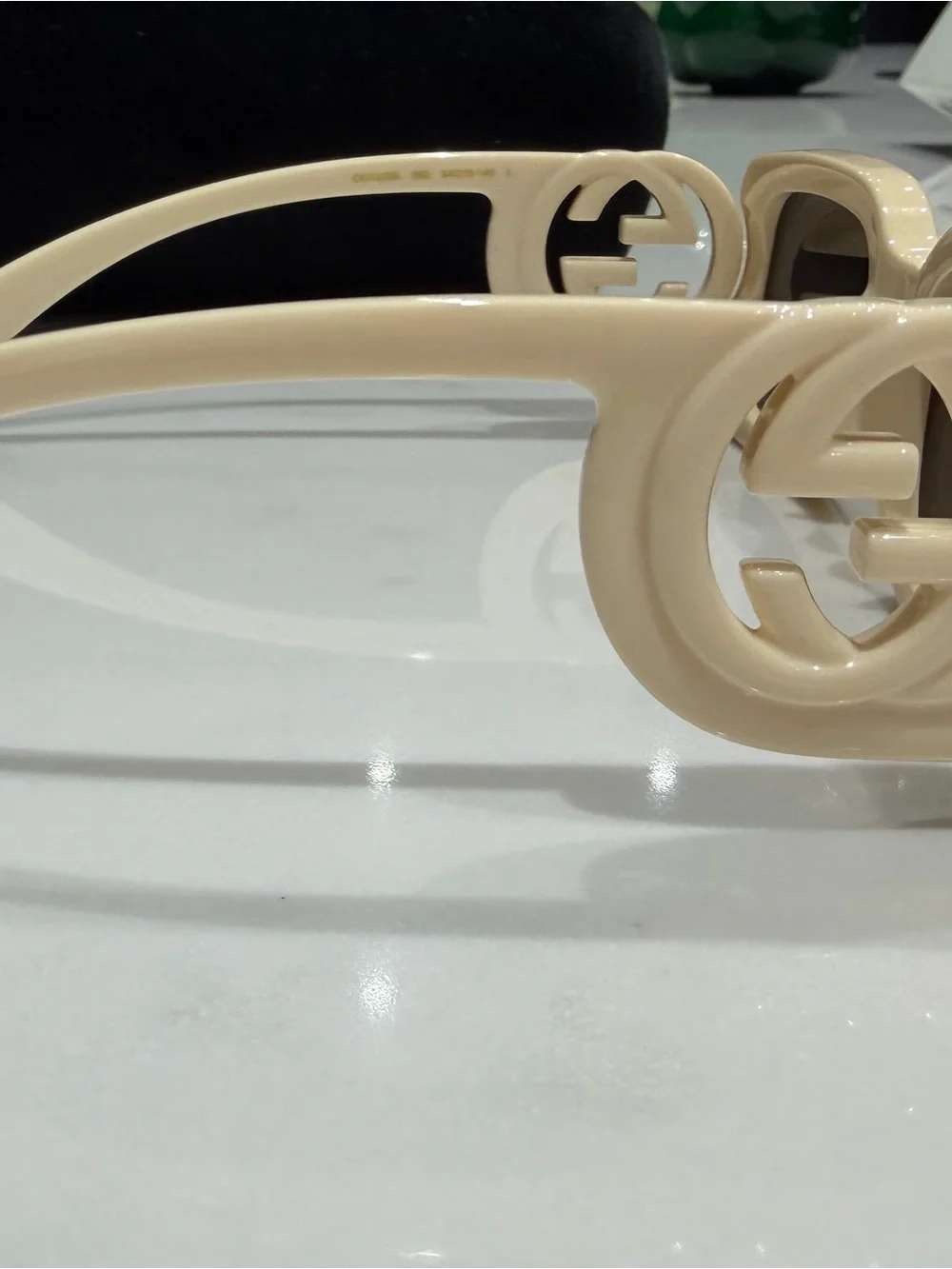 Gucci Cream Rectangular Sunglasses with Brown Lenses